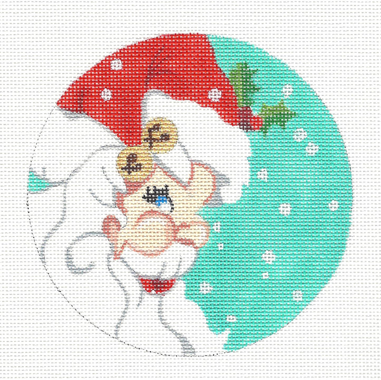 Christmas Round ~ Jolly Santa Face 5" Ornament handpainted Needlepoint Canvas by Raymond Crawford