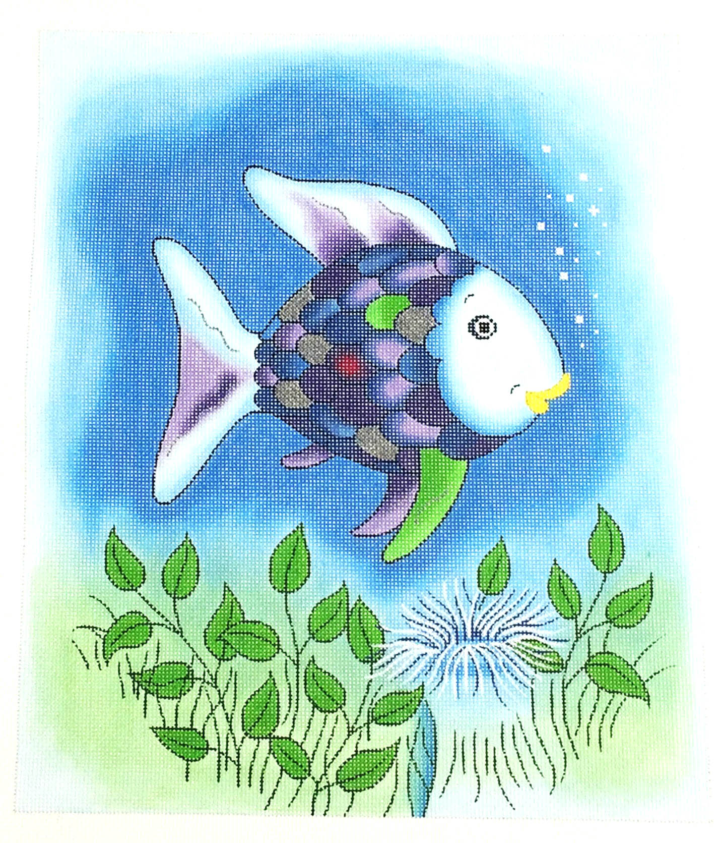 The RAINBOW FISH handpainted 18 Mesh Needlepoint Canvas by LEE Needle Arts