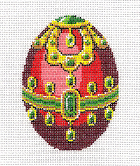 Faberge Egg of the Month ~ JANUARY Garnet Birthstone EGG OF THE MONTH 18 mesh Needlepoint Canvas Ornament by LEE