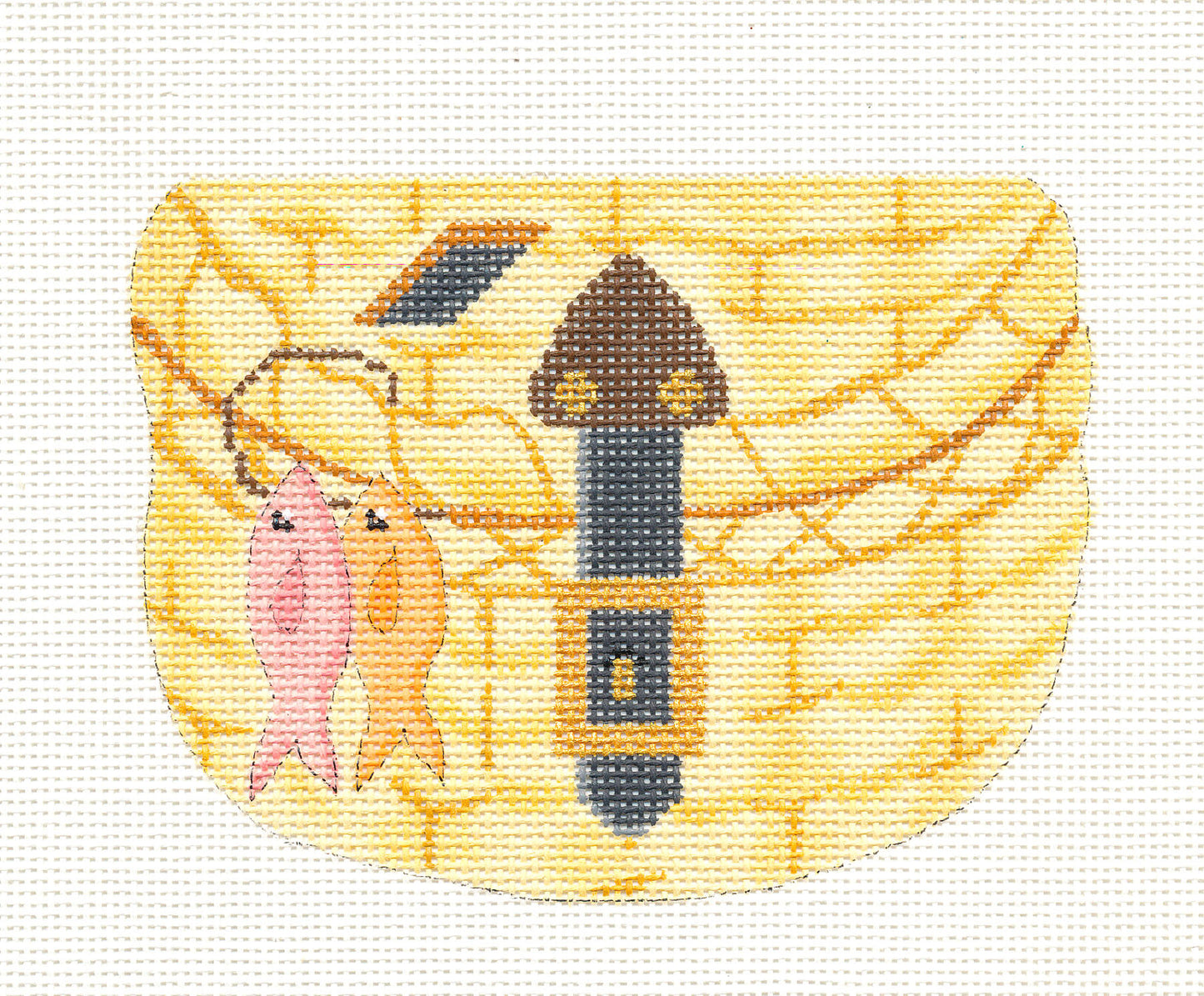 Canvas ~ Fishing Creel Basket Ornament handpainted 18 Mesh Needlepoint Canvas by Silver Needle