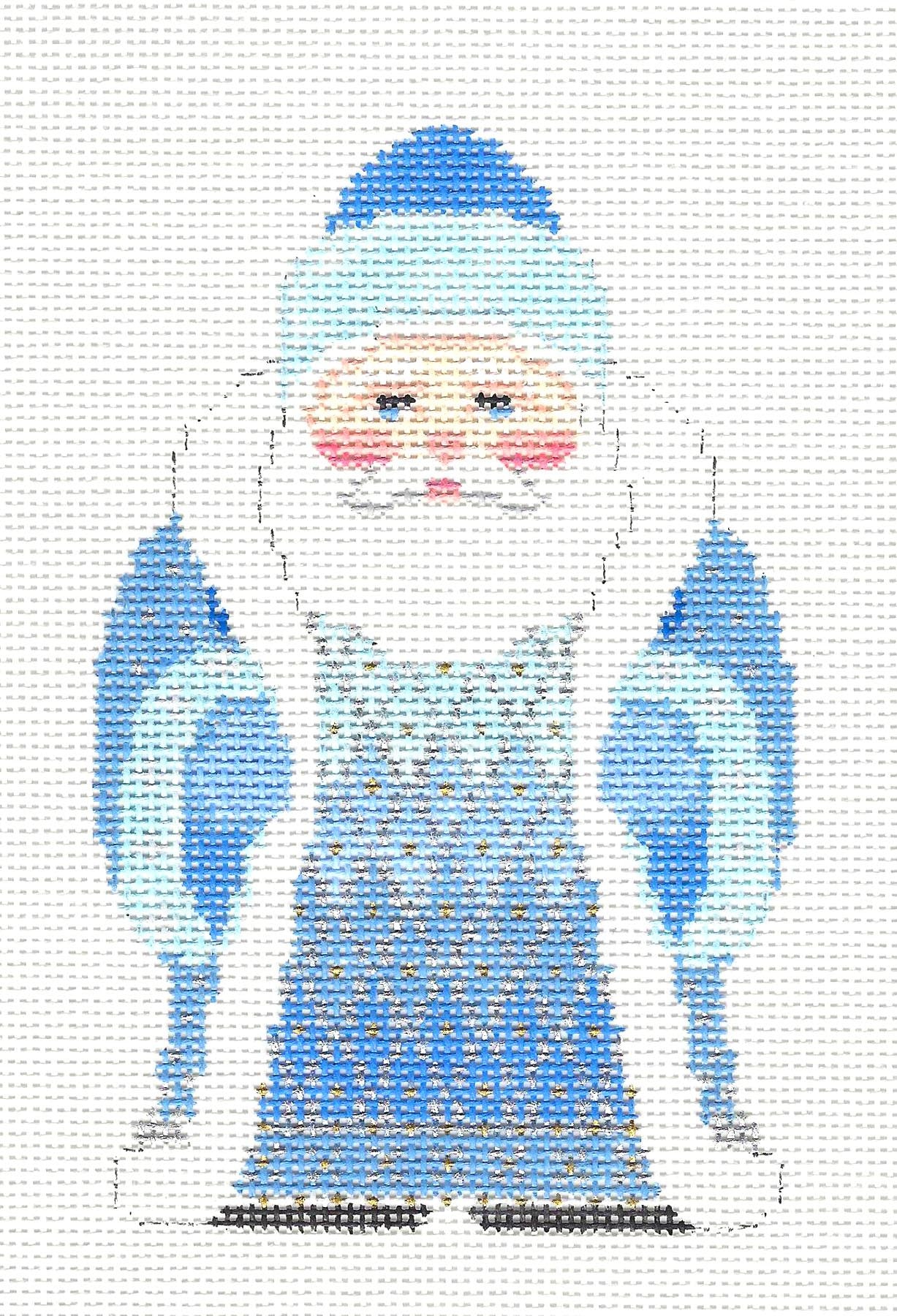 Santa ~ Santa in Blue Coat handpainted 18 Mesh Needlepoint Canvas by Susan Roberts