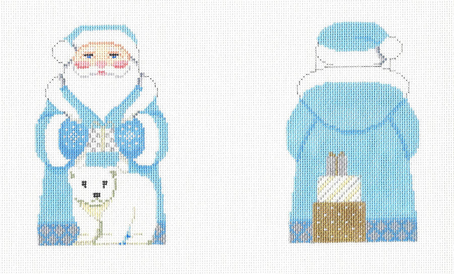 2 Sided ~ Arctic Santa & Polar Bear 2 SIDED Ornament handpainted 18 Mesh Needlepoint Canvas~ by Susan Roberts