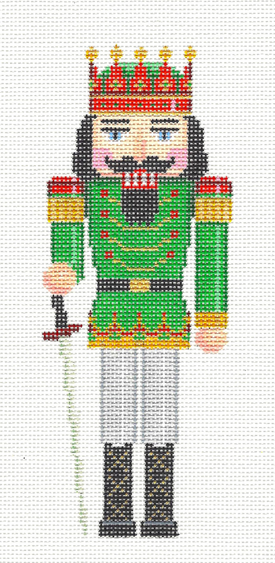 Nutcracker ~ King in Green with a Sword Ornament handpainted Needlepoint Canvas by Susan Roberts