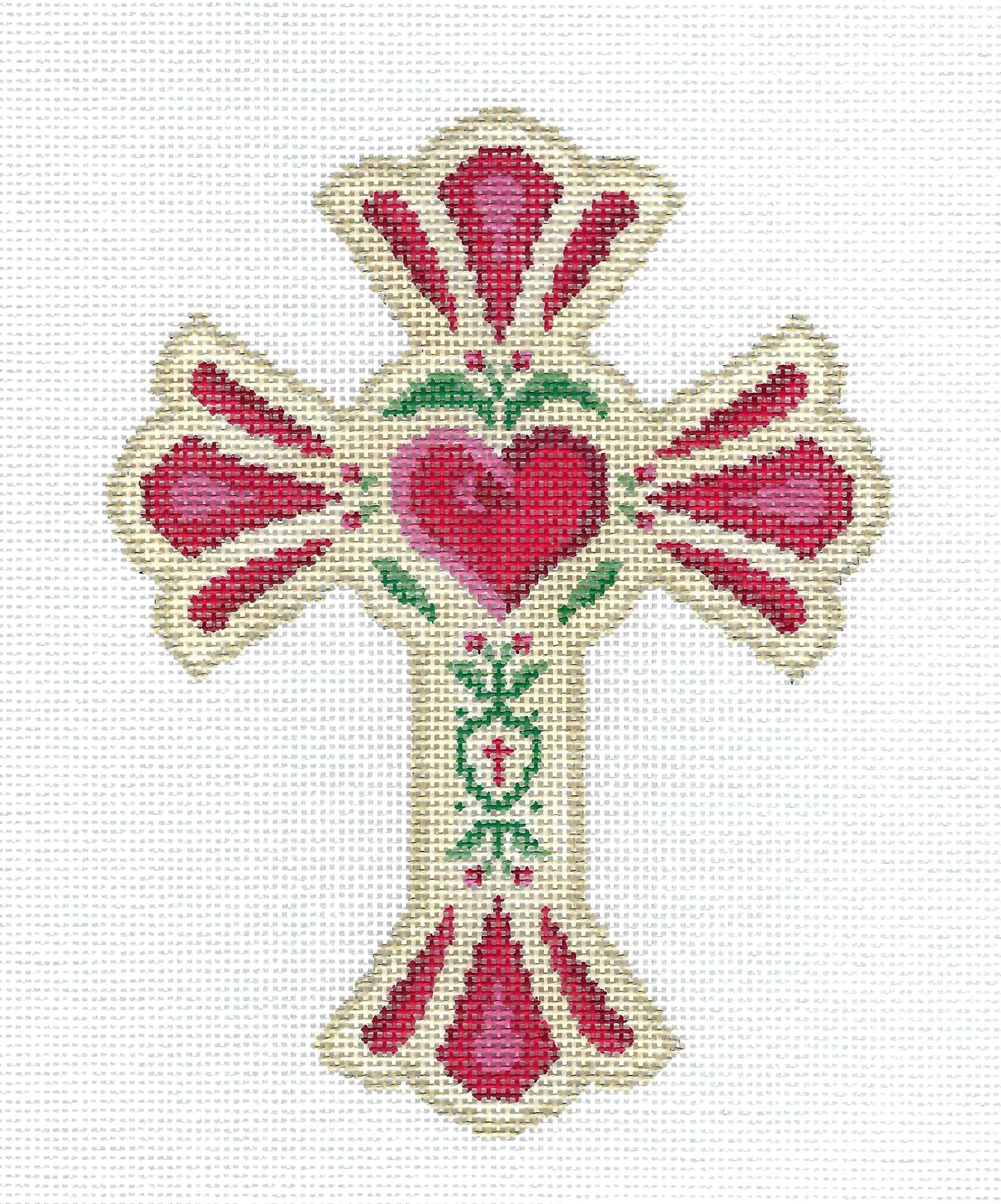 CROSS ~ Scalloped Heart CROSS Religious handpainted 18 Mesh Needlepoint Canvas from Susan Roberts
