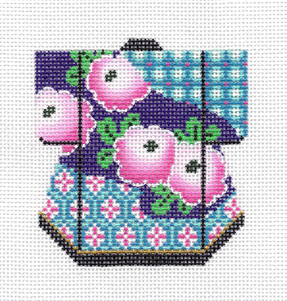 Kimono ~ Petite Oriental Floral Kimono in Pinks & Purple handpainted Needlepoint Canvas by LEE