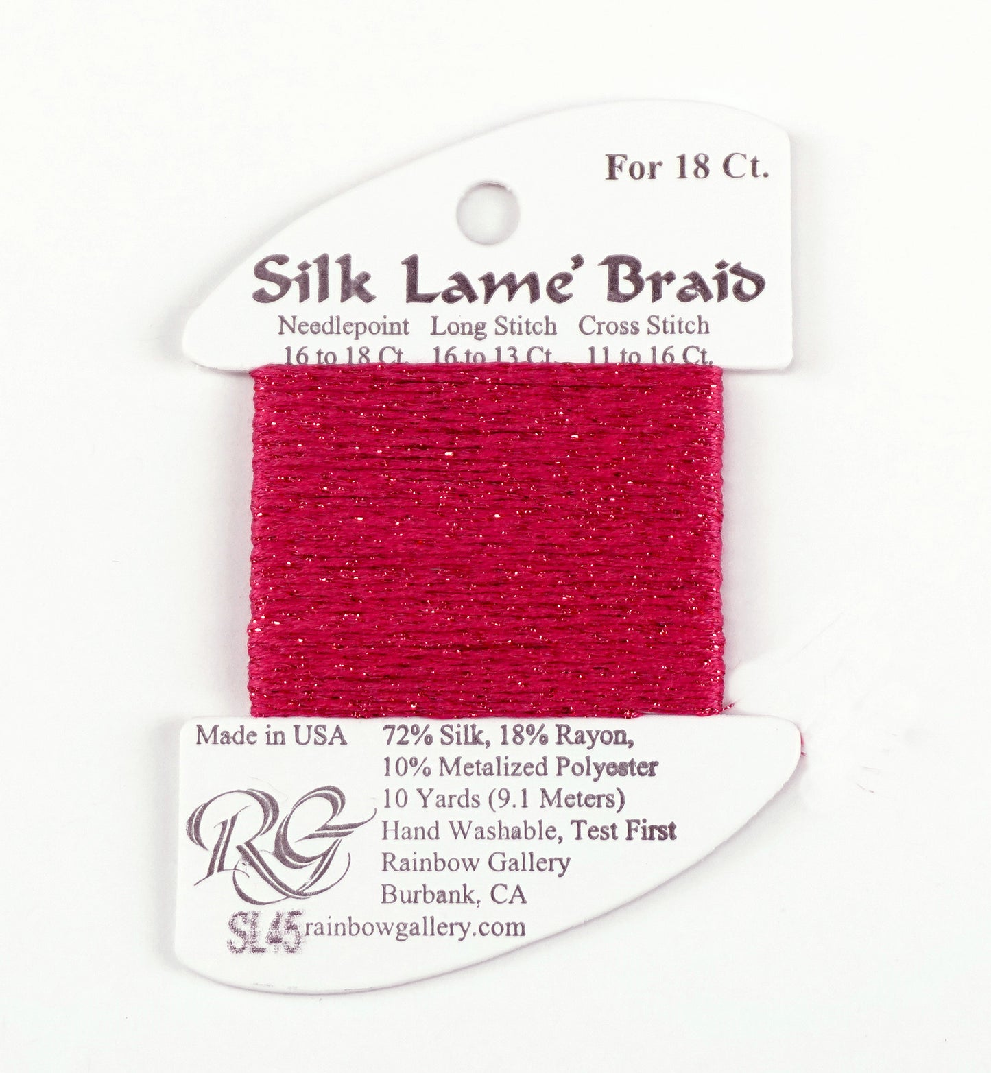 Silk Lame' Braid ~ DEEP ROSE #SL45 Silk Lame' Braid 10 Yd Needlepoint Braid Rainbow Gallery