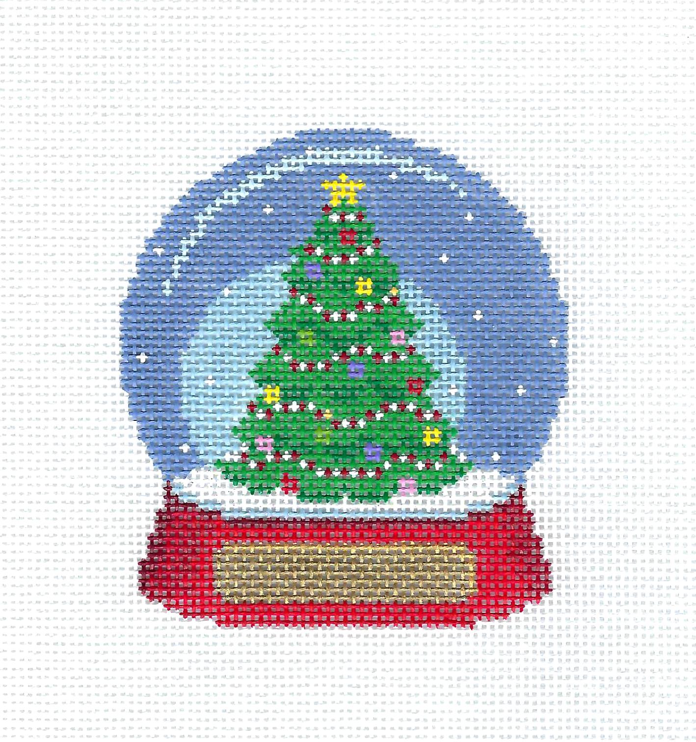 SNOW GLOBE Christmas ~ Christmas Tree SNOW GLOBE handpainted 18 Mesh Needlepoint Canvas Ornament by Susan Roberts