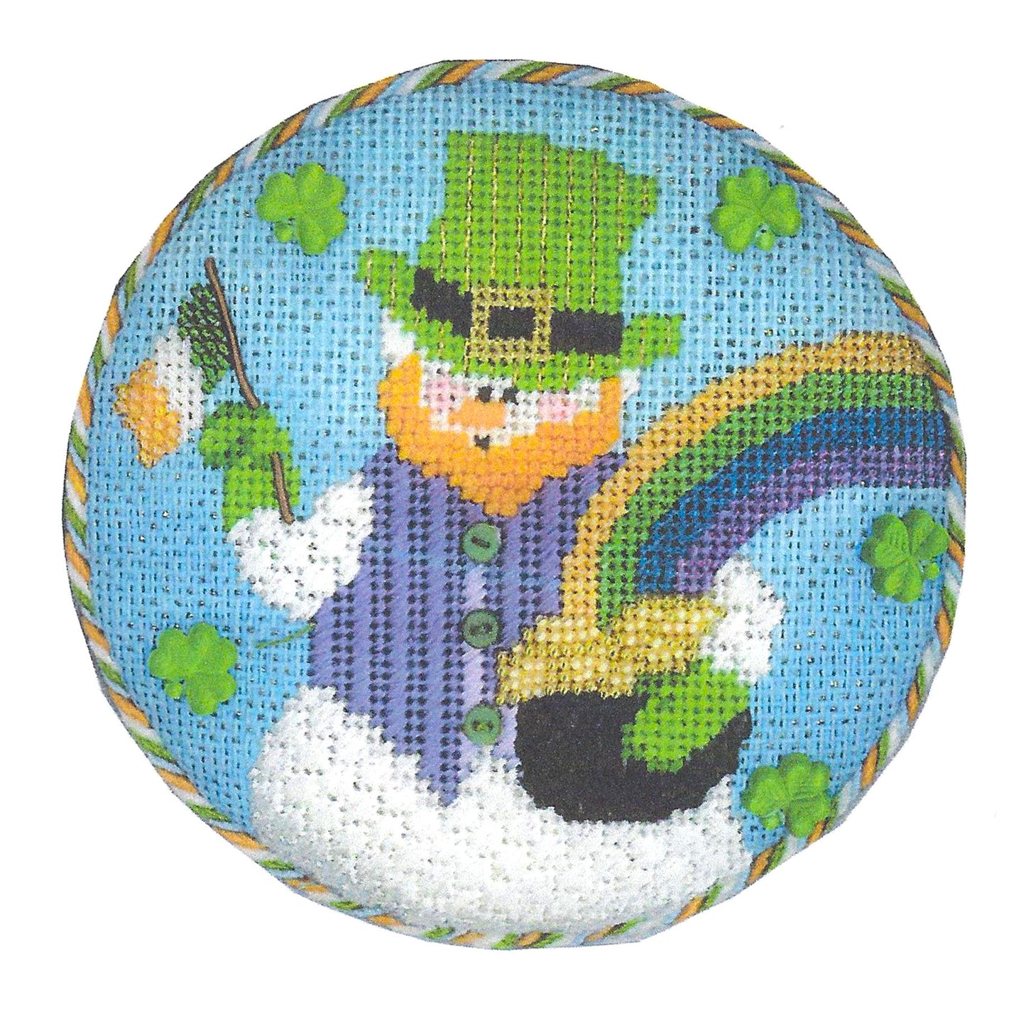 Round ~ March Irish Snowman on 18 Mesh handpainted Needlepoint Canvas & STITCH GUIDE by Pepperberry
