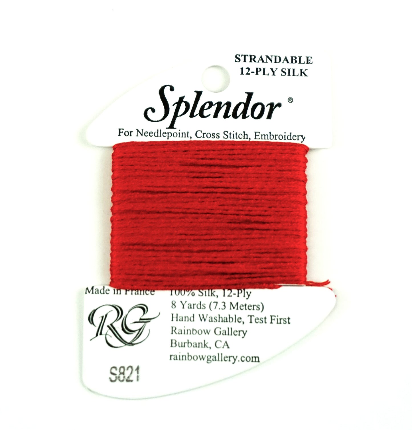 SPLENDOR SILK #S821 "Medium Red" Needlepoint Stitching Thread by Rainbow Gallery