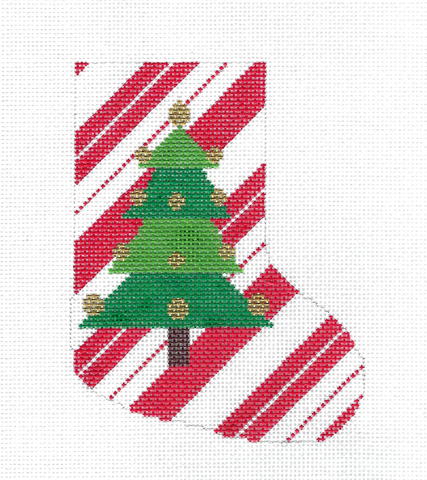 Mini Stocking ~ Christmas Tree on Peppermint Stripes Background Mini Stocking HP Needlepoint Canvas Ornament by LEE
