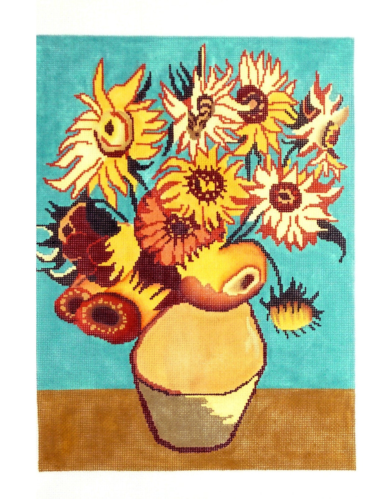 Gorgeous Van Gogh Golden Sunflowers handpainted 18 Mesh Large Needlepoint Canvas