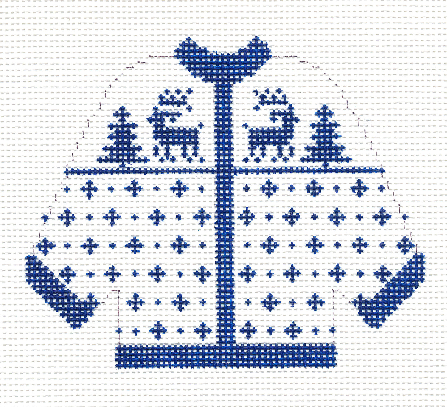 Sweater ~ Reindeer Blue & White KNITTED SWEATER handpainted 13 Mesh Needlepoint Canvas by Silver Needle