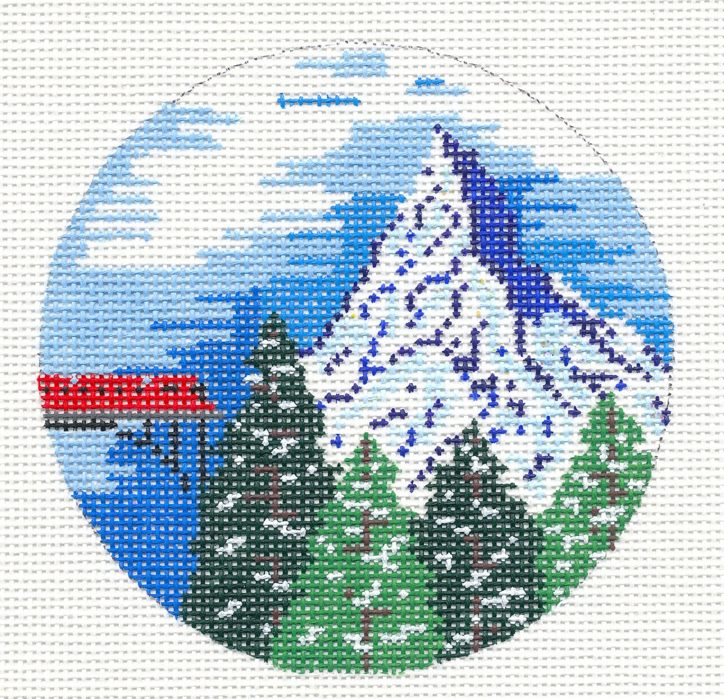 4" Round ~ Country of Switzerland~ handpainted 18 Mesh 4" Rd. Needlepoint Canvas by Painted Pony