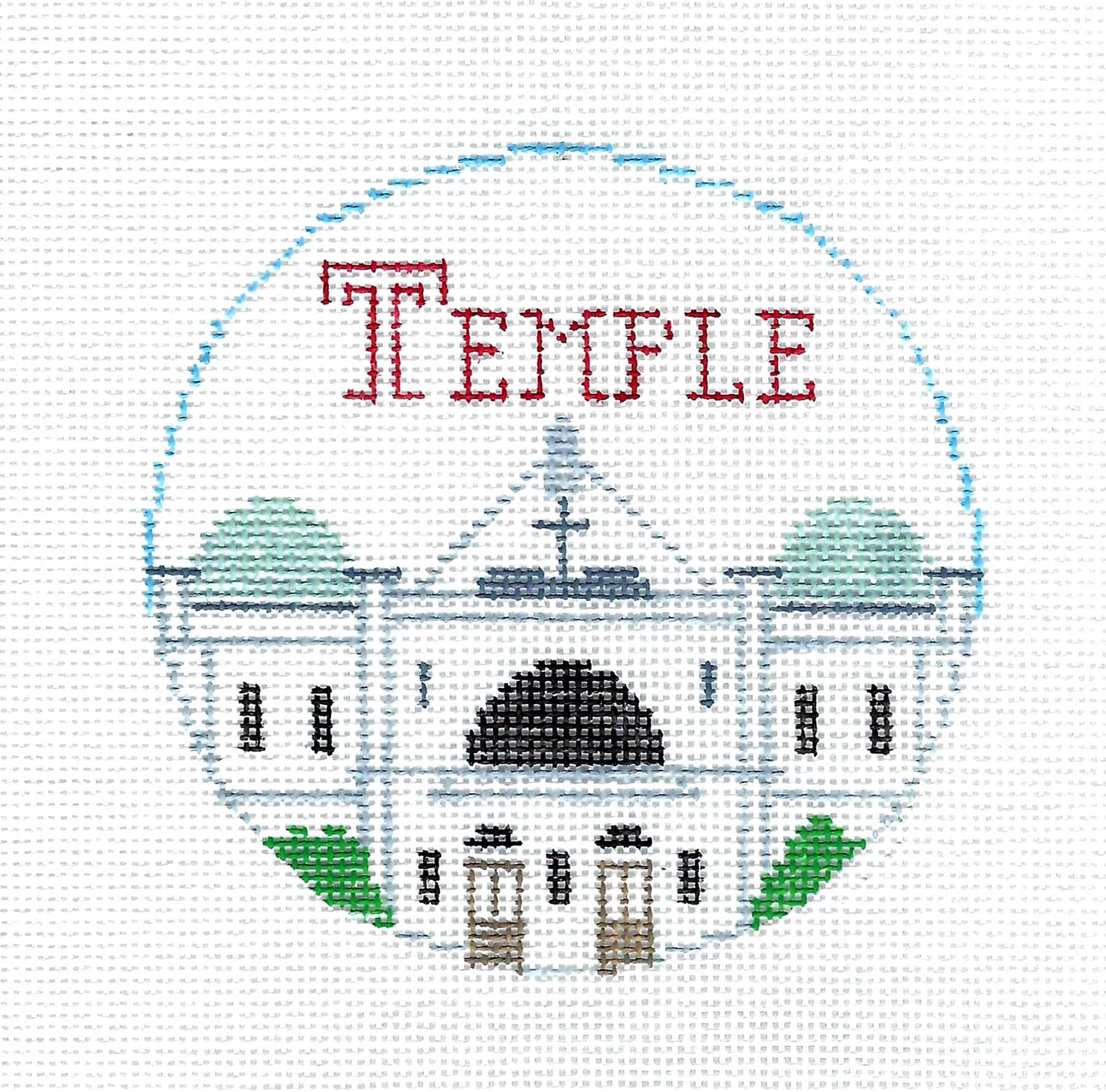 Destination ~ TEMPLE UNIVERSITY in Philadelphia, PA. 18 Mesh handpainted Needlepoint Canvas by Kathy Schenkel