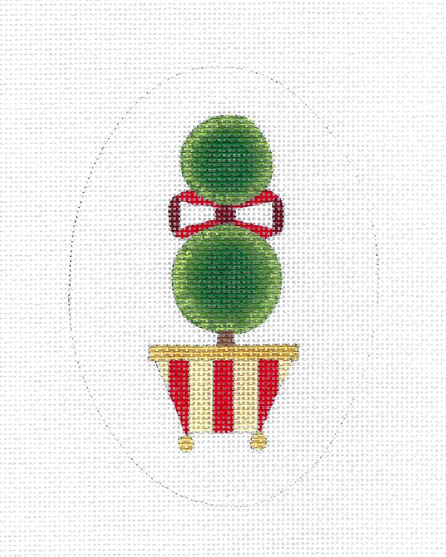 OVAL ~ Christmas Topiary Oval Ornament handpainted Needlepoint Canvas by Raymond Crawford