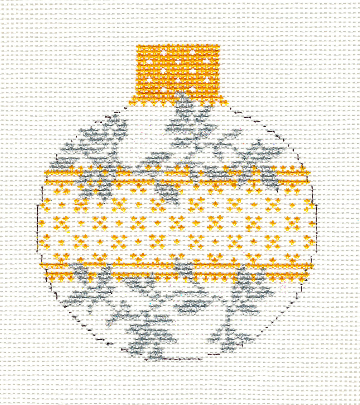 Christmas ~ Gold & Silver Leaves Ornament handpainted Needlepoint Canvas by Whimsy & Grace