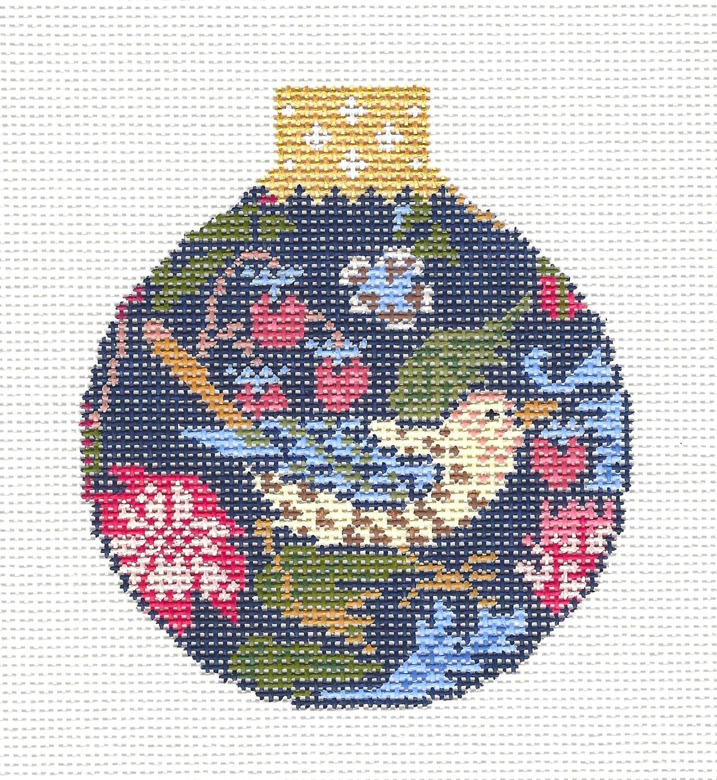 Strawberry Thief Bird Ornament 18 Mesh handpainted Needlepoint Ornament Canvas by Whimsy & Grace