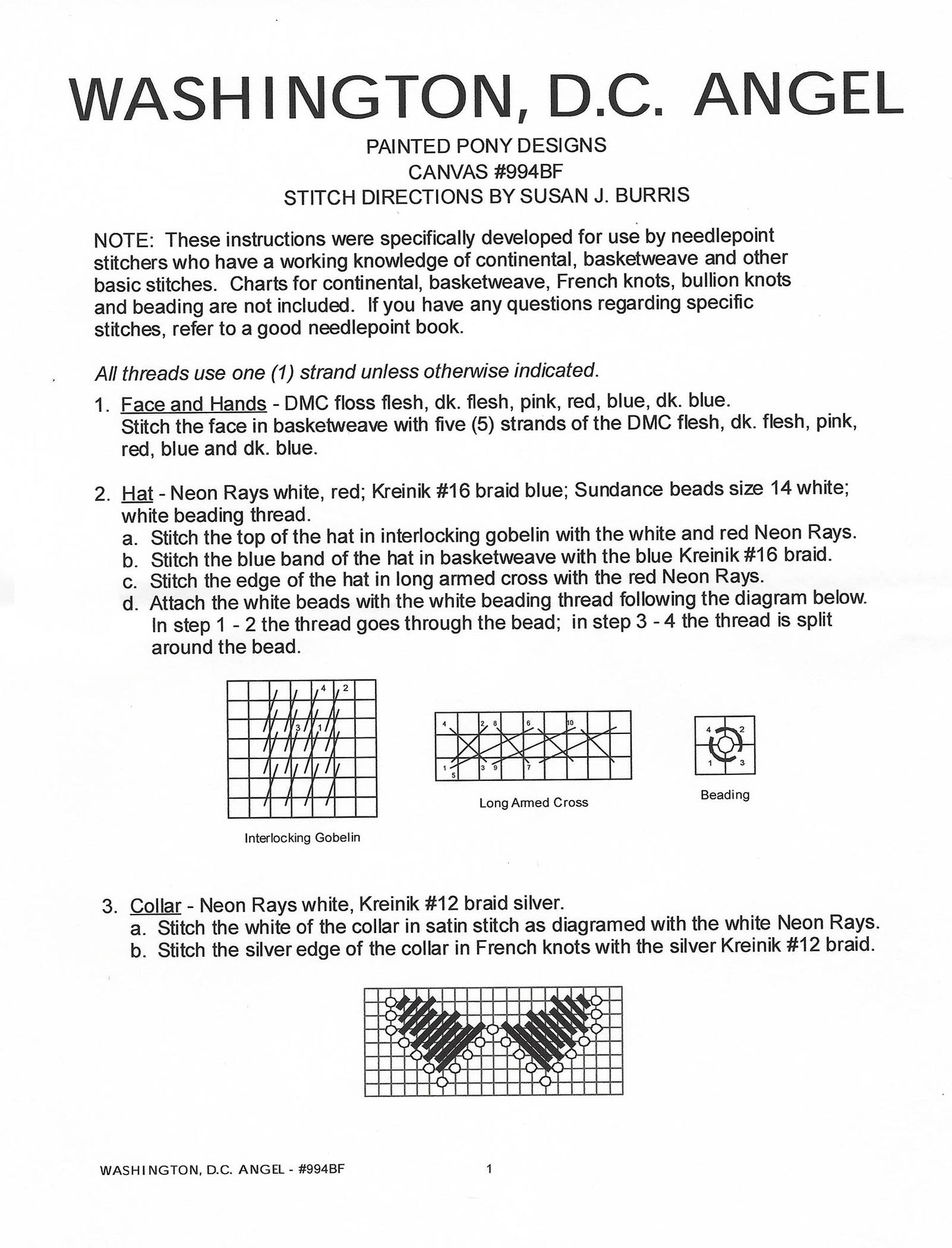 Angel ~ Washington, DC Angel & Charms & STITCH GUIDE Handpainted Needlepoint Canvas by Painted Pony