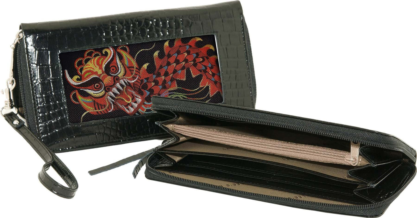 Accessory ~ Zip-Top Black Alligator Texture Wallet w/Strap for a Needlepoint Canvas by LEE