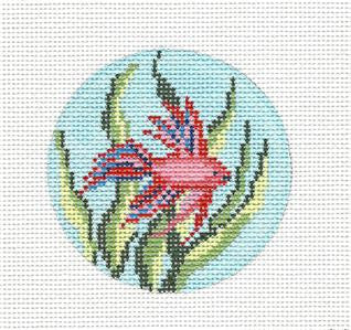 Round ~ 3" Betta Fighting Fish Ornament handpainted Needlepoint Canvas by Needle Crossings *** RETIRED ***