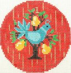 12 Days of Christmas ~ 1st Day of Christmas 1 Partridge in a Pear Tree 18 Mesh handpainted 3" Rd. Needlepoint Canvas by LEE