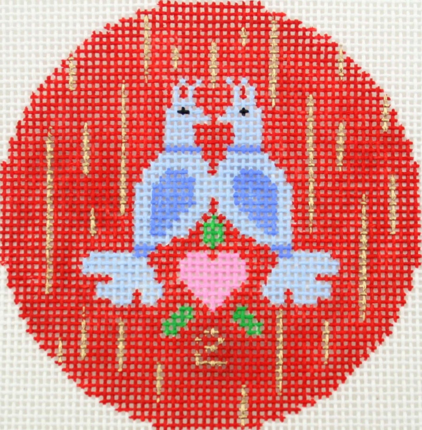 12 Days of Christmas ~ 2nd Day of Christmas Two Turtle Doves 18 Mesh handpainted 3" Rd. Needlepoint Canvas by LEE