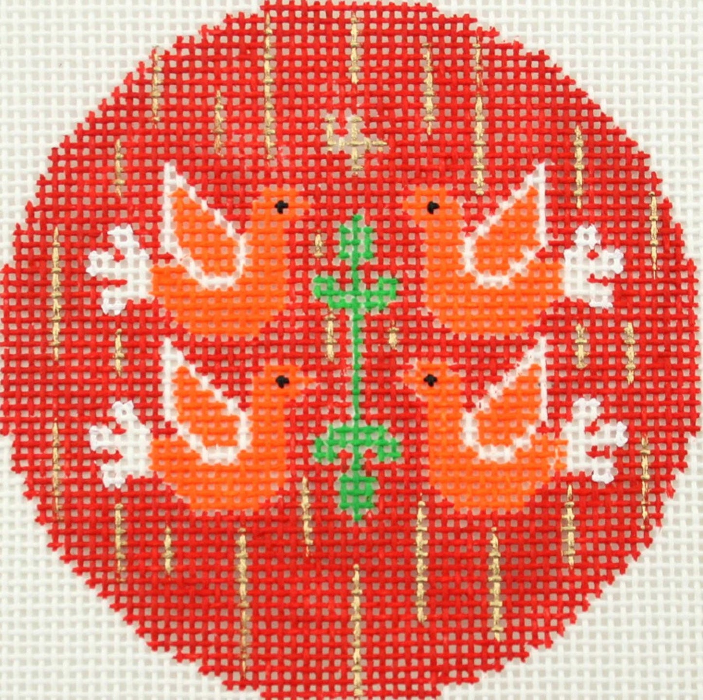 12 Days of Christmas ~ 4th Day of Christmas Four Calling Birds handpainted 3" Rd. Needlepoint Canvas by LEE