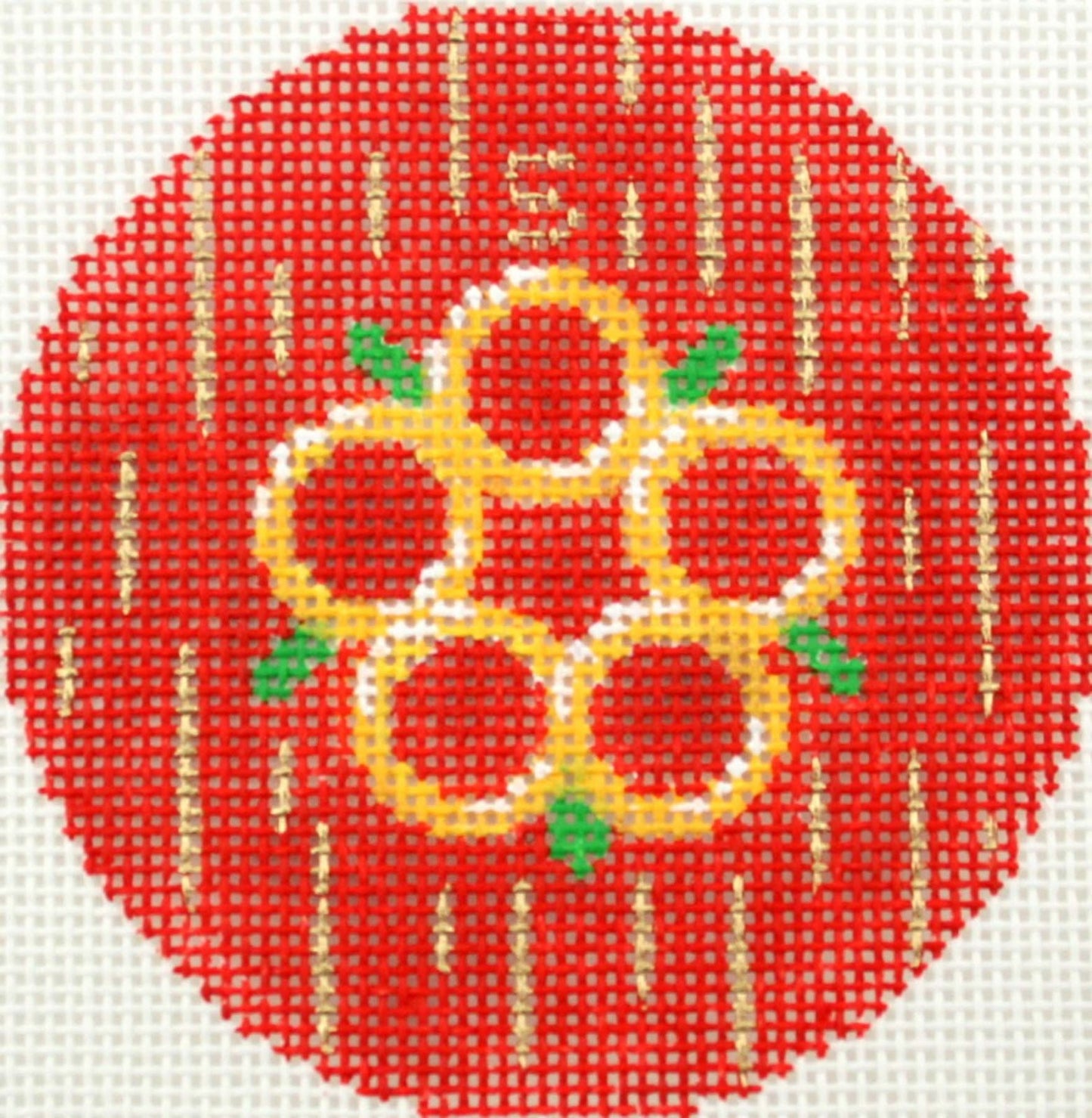 12 Days of Christmas ~ 5th Day of Christmas Five Gold Rings 18 mesh handpainted 3" Rd. Needlepoint Canvas by LEE