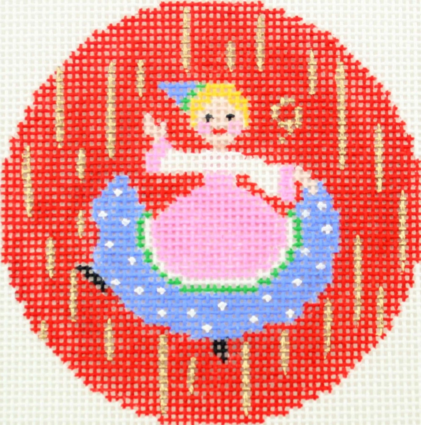 12 Days of Christmas ~ 9th Day of Christmas Nine Ladies Dancing 18 Mesh handpainted 3" Rd. Needlepoint Canvas by LEE