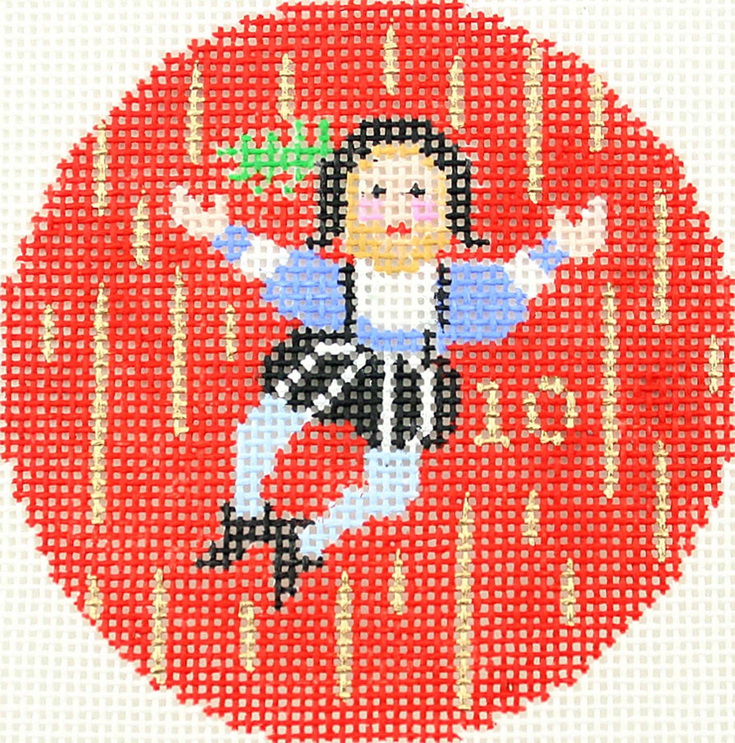 12 Days of Christmas ~ 10th Day of Christmas Ten Lords A-Leaping handpainted 3" Rd. Needlepoint Canvas by LEE