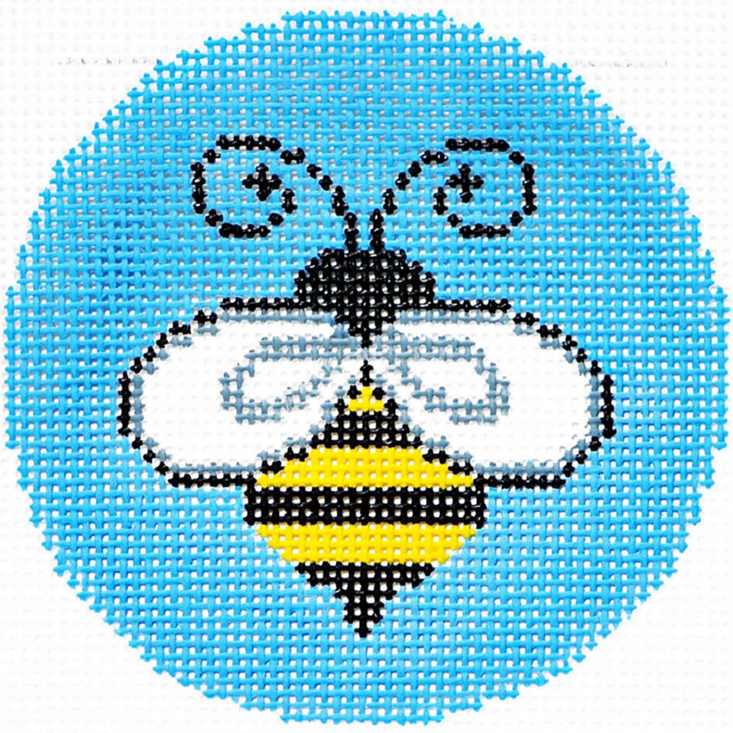 3" Round ~ BUMBLE BEE on Blue handpainted 18 Mesh Needlepoint Canvas 3" Rd. Insert or Ornament LEE
