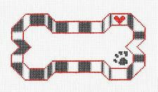 Dog Bone ~ Black, White & Red design with Heart and Paw Print handpainted Needlepoint Ornament by BP from Danji
