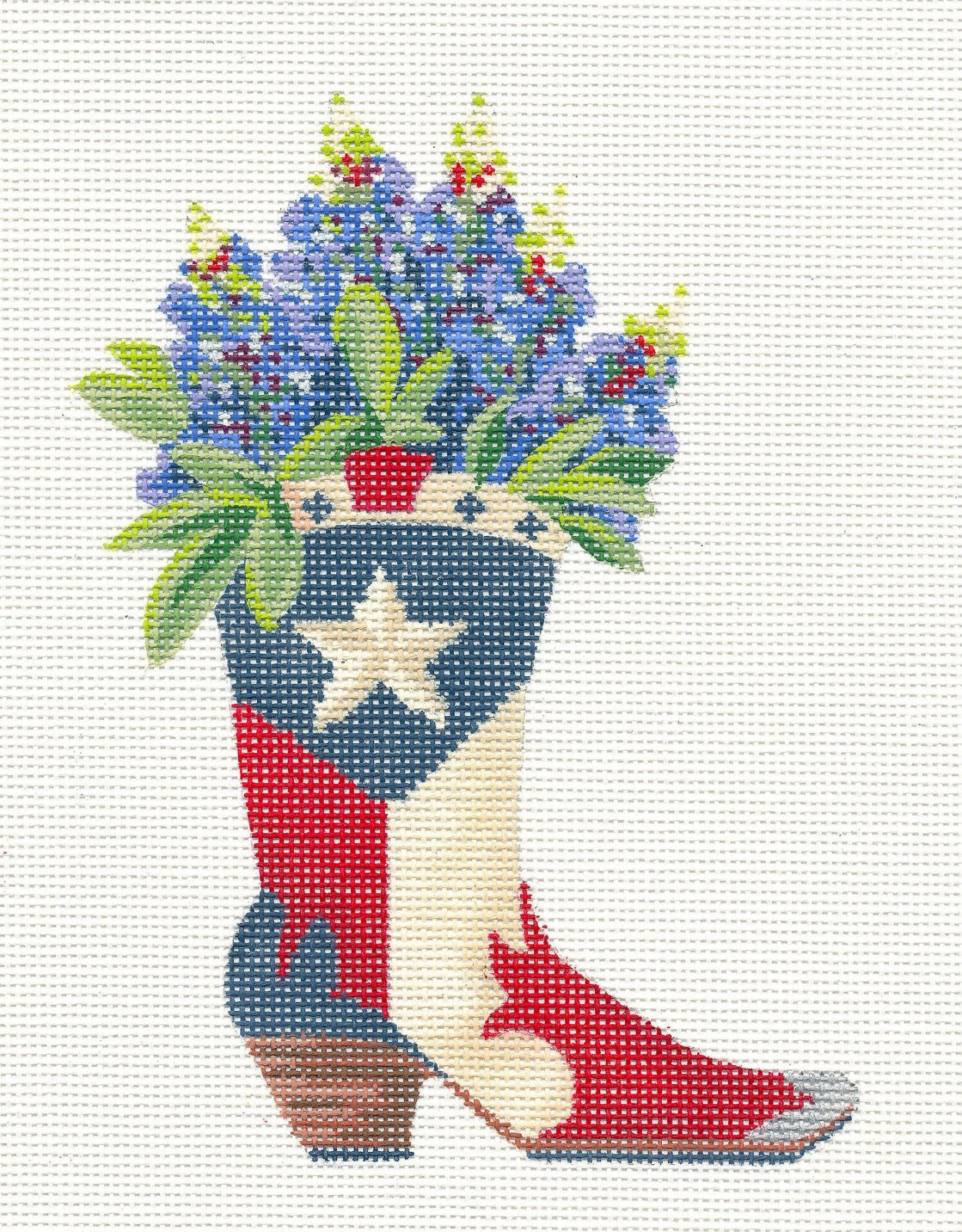 TEXAS ~ Texas Boot With Bluebonnets handpainted Needlepoint Canvas by Kelly Clark
