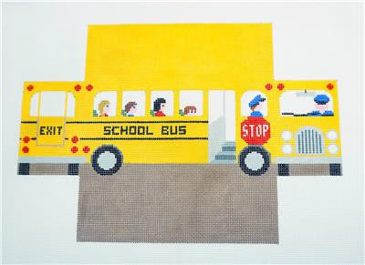 Brick Cover ~ School Bus Brick Cover Door Stop handpainted 13 Mesh Needlepoint Canvas by Susan Roberts