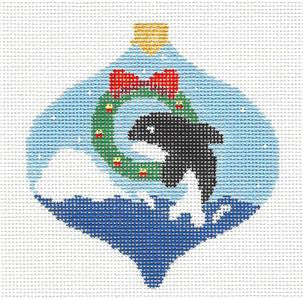 Bauble ~ Killer Whale & Wreath Bauble handpainted Needlepoint Canvas by Kathy Schenkel