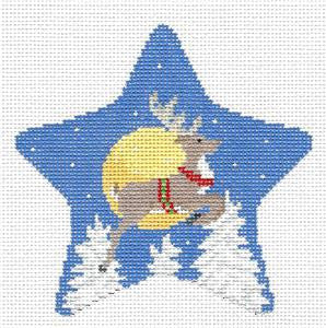 Christmas ~ Star Flying Reindeer & Moon HP Needlepoint Ornament Canvas Susan Roberts