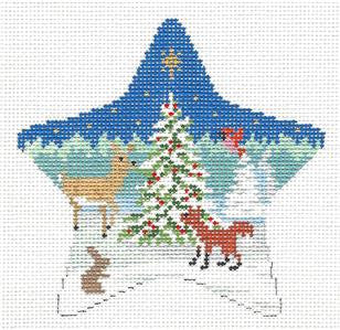 Christmas ~ Forest Friends STAR handpainted 18 Mesh Needlepoint Ornament Canvas Susan Roberts