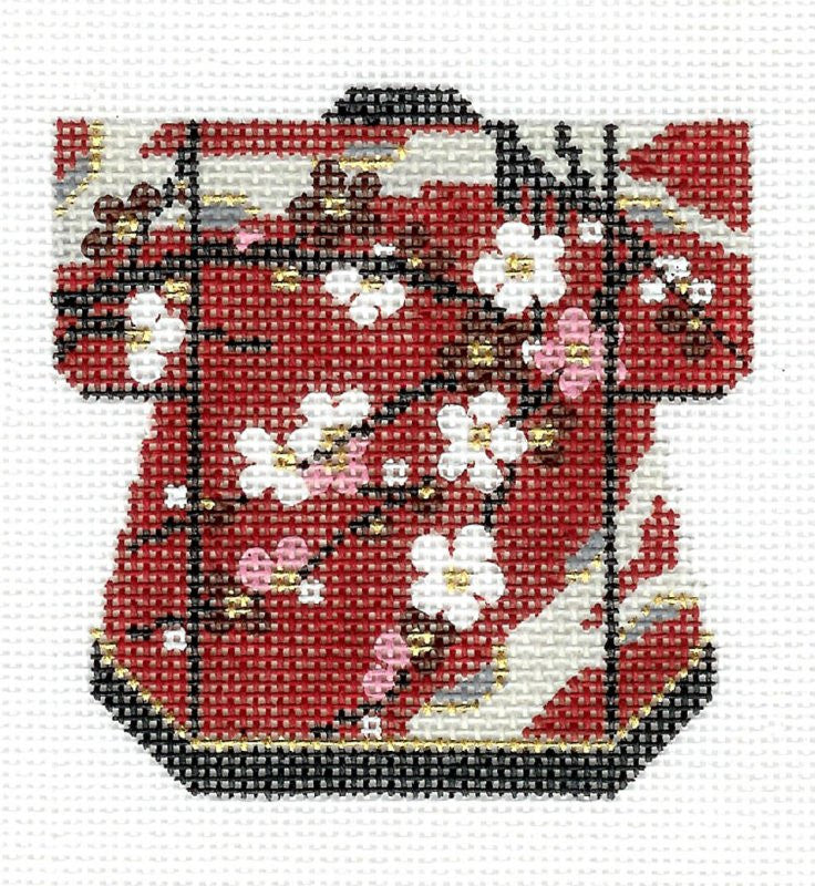 Kimono ~ Cherry Blossoms Branch Floral Petite Oriental Kimono 18 Mesh handpainted Needlepoint Canvas by LEE