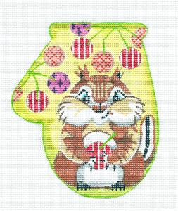 Mitten~Chipmunk handpainted Needlepoint Ornament by JulieMar