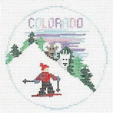 Travel Round ~ Colorado Ski Country handpainted Needlepoint Canvas by Kathy Schenkel