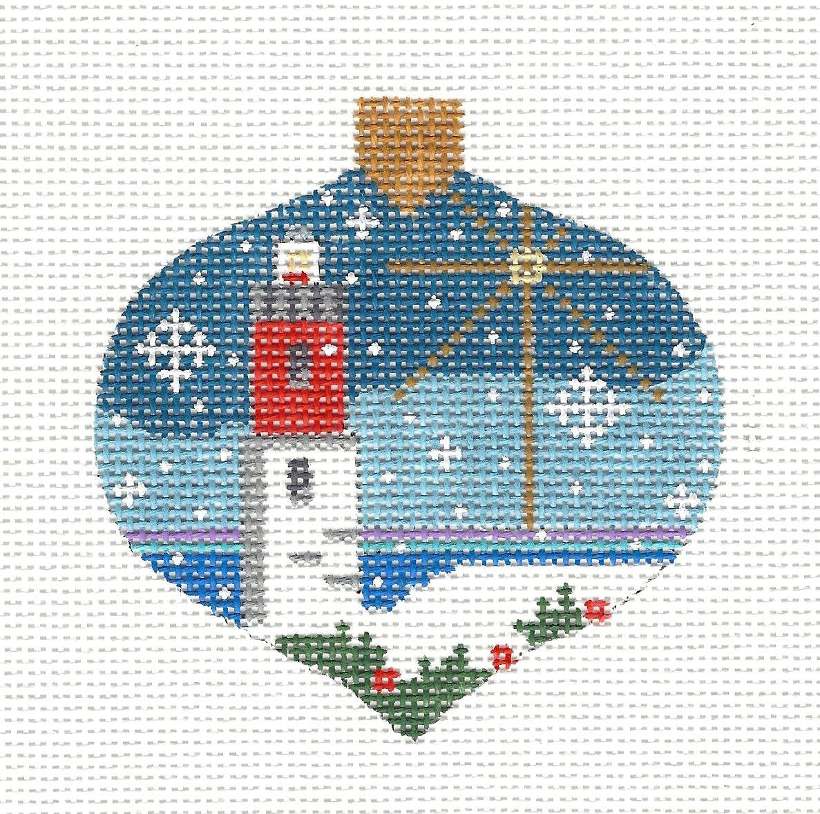 Bauble ~ Winter Lighthouse Bauble Ornament 1`8 Mesh handpainted Canvas by CH Designs from Danji