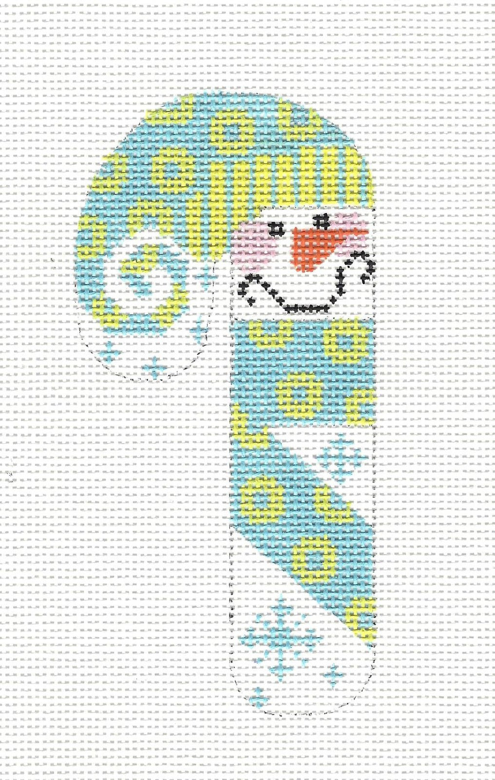 Candy Cane ~ Snowman With Snowflakes hand painted Small Candy Cane Needlepoint Canvas by Danji Designs