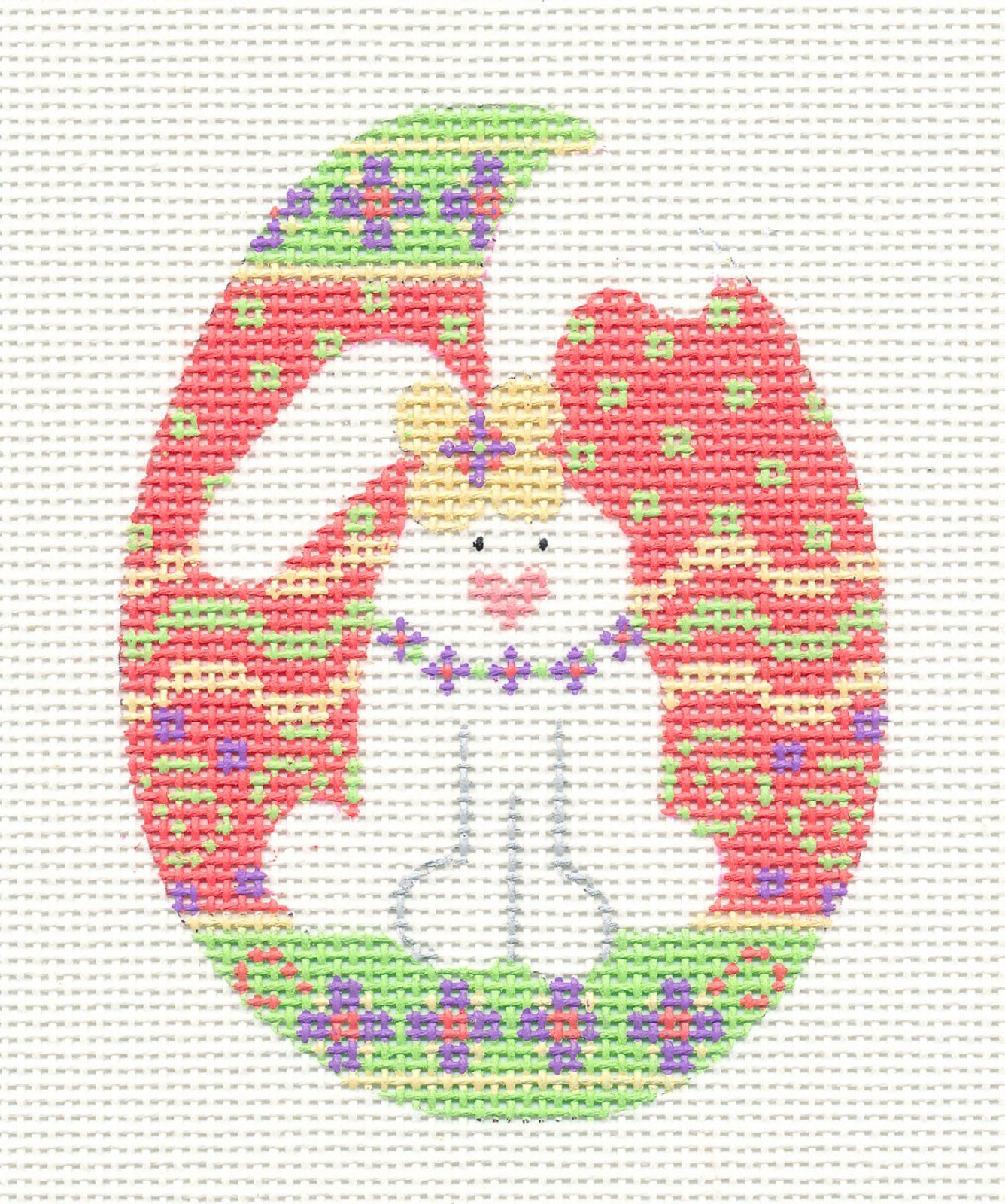 Easter Bunny Egg ~ White Bunny Rabbit on handpainted 18 Mesh Needlepoint Canvas by CH Designs from Danji