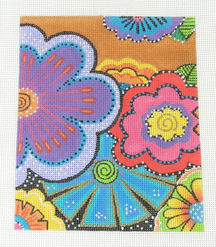 Laurel Burch Profusion of Flowers handpainted 18 Mesh Needlepoint Insert Canvas from Danji