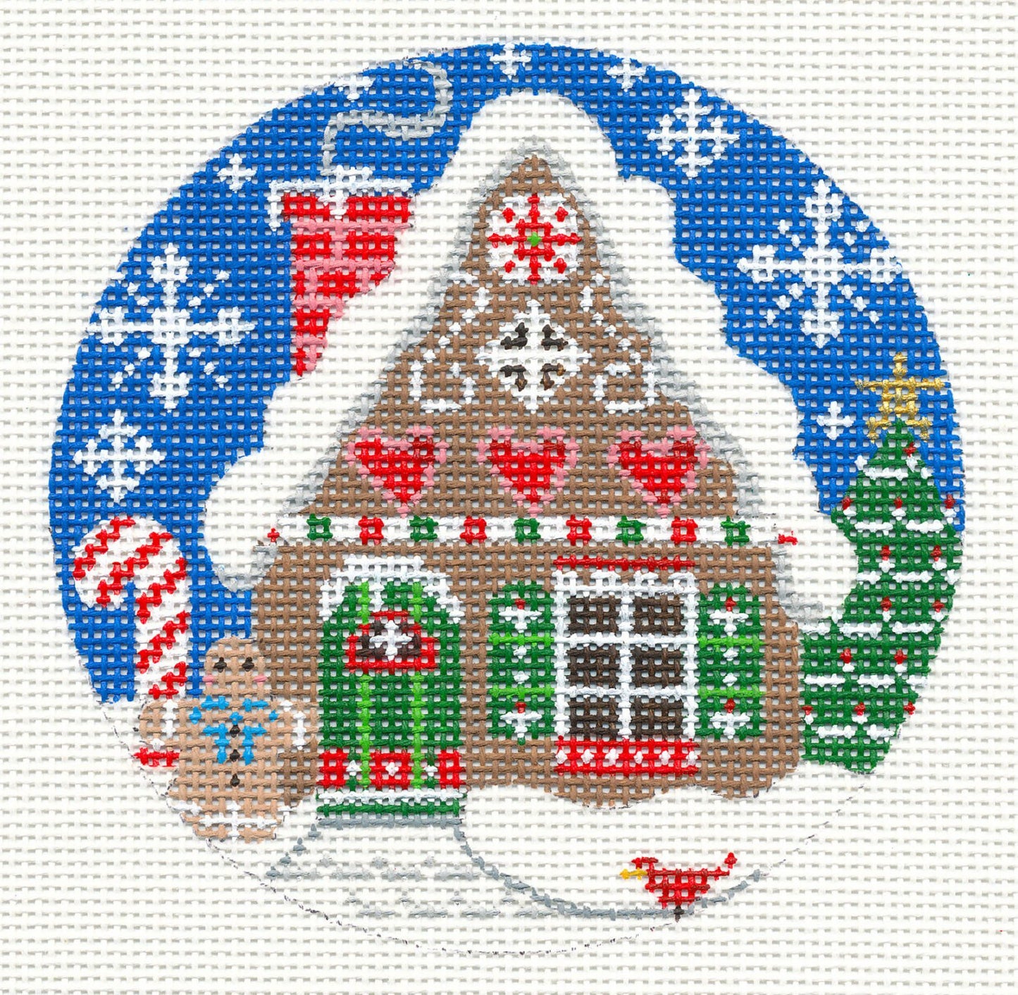 Village Series ~ Gingerbread House on 18 Mesh Handpainted 4" Rd. Needlepoint Canvas by CH Designs Danji