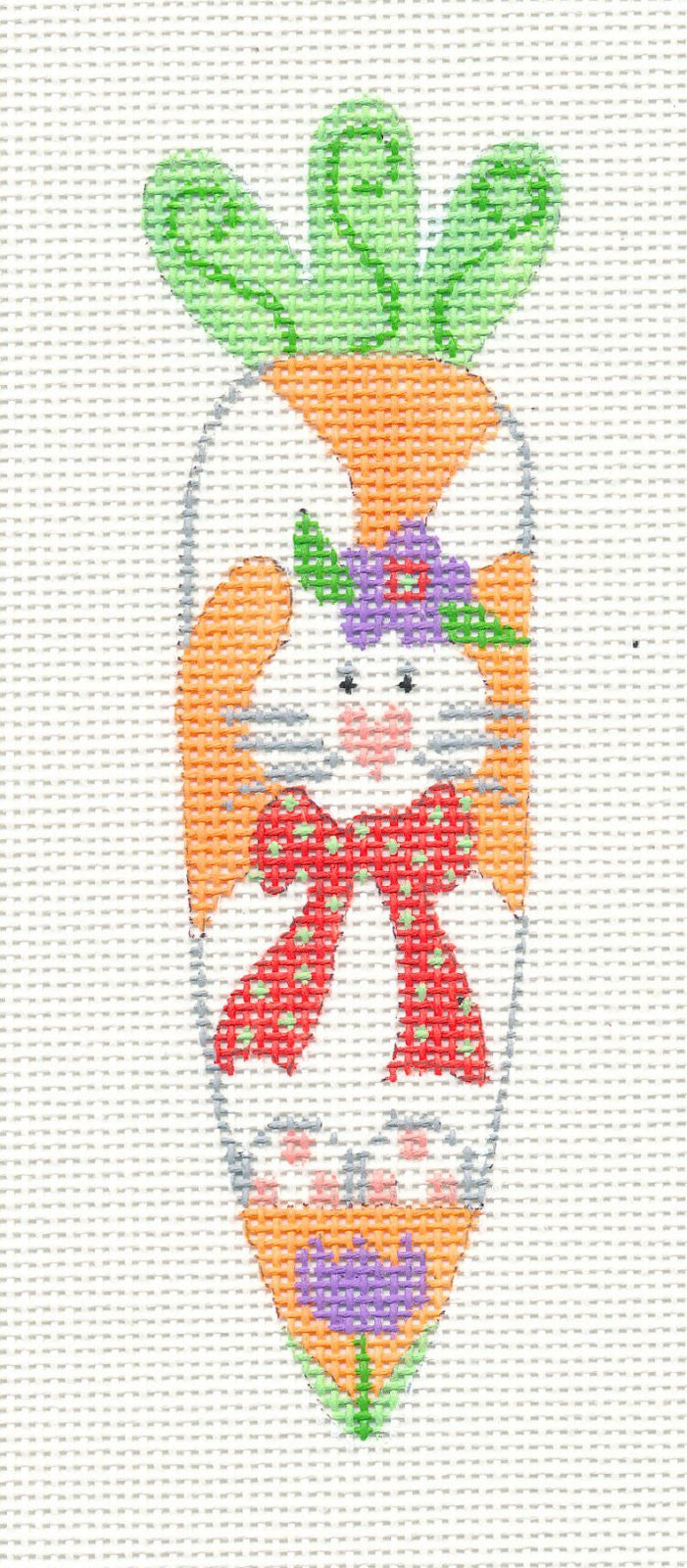 Easter ~ Bunny in a Bowtie Carrot Ornament on handpainted Needlepoint Canvas by CH Designs from Danji Designs