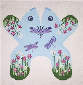 Door Stop ~ Dragonfly & Flowers Frog 3-D Beanbag handpainted 13 Mesh Needlepoint Canvas by Needle Crossings