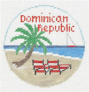 Travel Round ~ Dominican Republic in the Caribbean 4" Rd. handpainted 18 Mesh Needlepoint Canvas by Kathy Schenkel