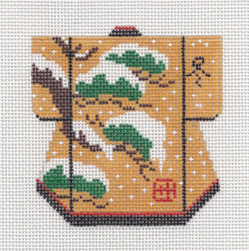 Kimono ~ Oriental Bonsai Tree in Snow Petite Kimono 18 Mesh handpainted Needlepoint Canvas LEE