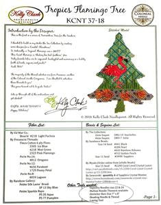 Kelly Clark Tree ~ Pink Flamingo Coastal Tree & STITCH GUIDE handpainted Needlepoint Canvas